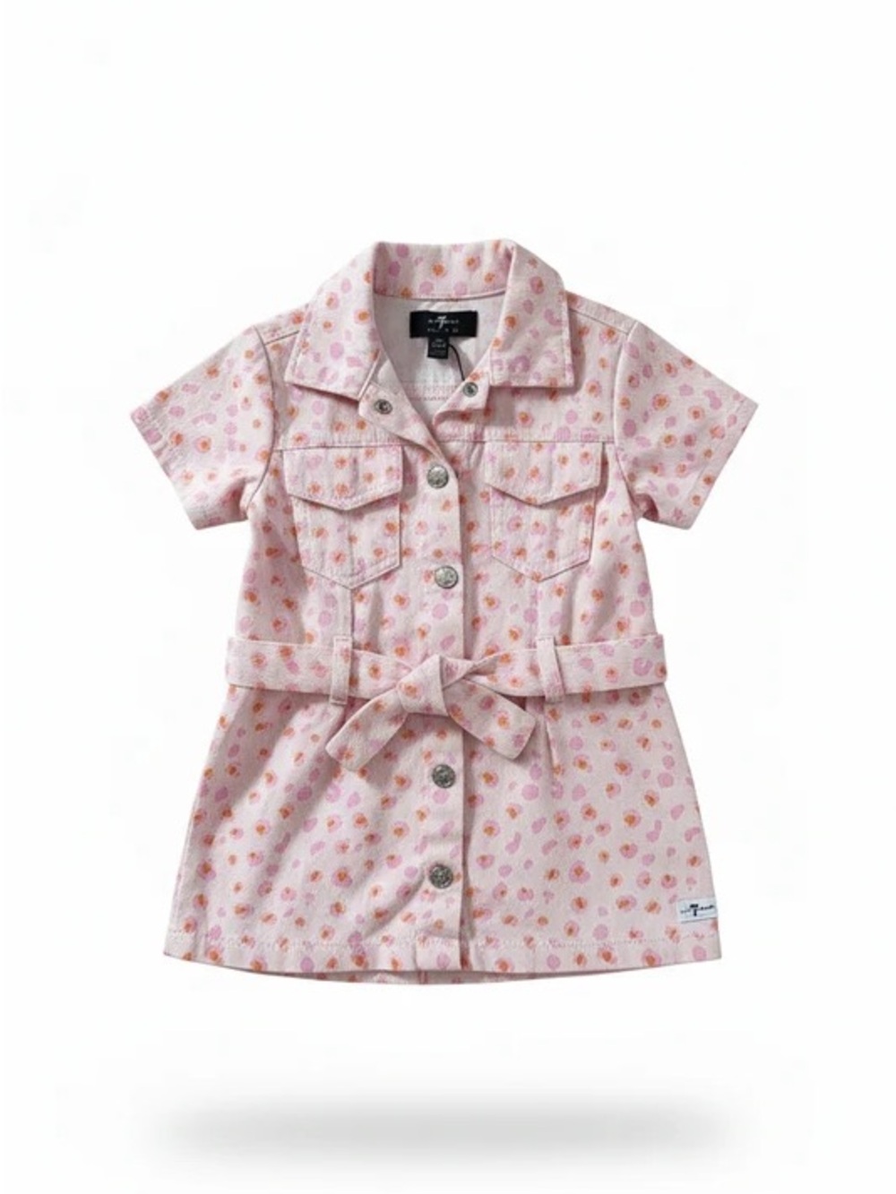 7 For All Mankind Pink Floral Button-Front Short Sleeve Shirt Dress
